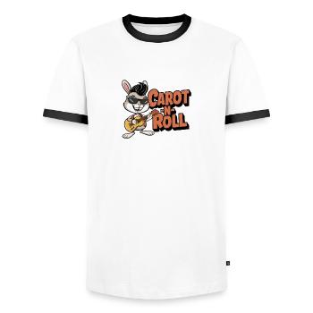Cartoon Rabbit Playing Guitar in Sunglasses - Men's Ringer Shirt - white/black - Front - AI Model Female 172 light (172cm) & AI Model Male 178 dark (178cm)