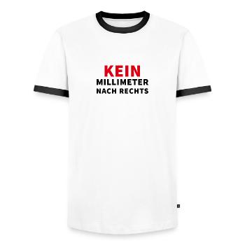Kein Millimeter nach rechts - Spruch - Männer Kontrast-T-Shirt - Weiß/Schwarz - Vorne - AI Model Female 172 light (172cm) & AI Model Male 178 dark (178cm)