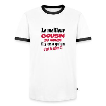 Le meilleur cousin du monde c'est le mien !!! - T-shirt contrasté Homme - blanc/noir - Devant - AI Model Female 172 light (172cm) & AI Model Male 178 dark (178cm)