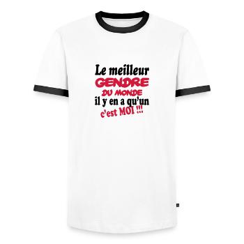 Le meilleur gendre du monde c'est moi !! - Men's Ringer Shirt - white/black - Front - AI Model Female 172 light (172cm) & AI Model Male 178 dark (178cm)