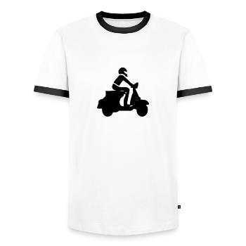 Motorroller Roller Blechroller Schaltroller - Männer Kontrast-T-Shirt - Weiß/Schwarz - Vorne - AI Model Female 172 light (172cm) & AI Model Male 178 dark (178cm)