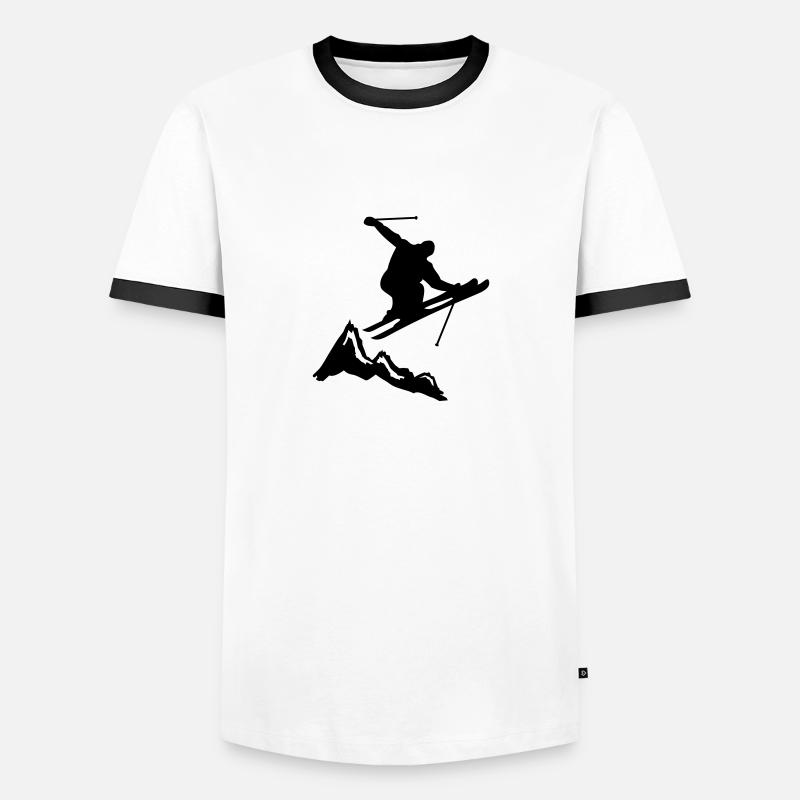 ski jump with mountains - Männer Kontrast-T-Shirt - Weiß/Schwarz