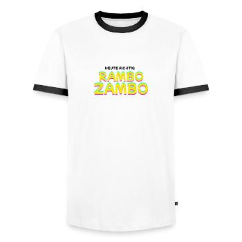 Right today: RAMBO ZAMBO - Men's Ringer Shirt - white/black - Front - AI Model Female 172 light (172cm) & AI Model Male 178 dark (178cm)