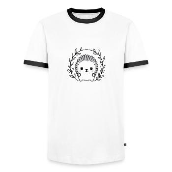 Sweet hedgehog in a wreath of leaves - Men's Ringer Shirt - white/black - Front - AI Model Female 172 light (172cm) & AI Model Male 178 dark (178cm)
