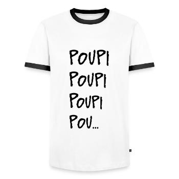 Poupi Poupi Poupi Pou La danse de Doui de Malcolm - T-shirt contrasté Homme - blanc/noir - Devant - AI Model Female 172 light (172cm) & AI Model Male 178 dark (178cm)