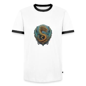 Drache - Männer Kontrast-T-Shirt - Weiß/Schwarz - Vorne - AI Model Female 172 light (172cm) & AI Model Male 178 dark (178cm)