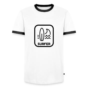 Surf / Surfing / Surfer / Surfen / Beach - Men's Ringer Shirt - white/black - Front - AI Model Female 172 light (172cm) & AI Model Male 178 dark (178cm)