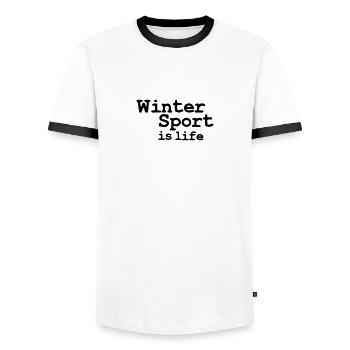 winter sport is life - Männer Kontrast-T-Shirt - Weiß/Schwarz - Vorne - AI Model Female 172 light (172cm) & AI Model Male 178 dark (178cm)