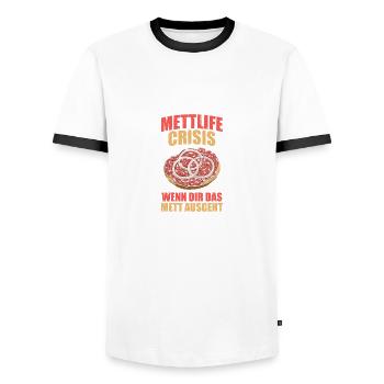 Mettlife Crisis Mett Mettbrötchen - Männer Kontrast-T-Shirt - Weiß/Schwarz - Vorne - AI Model Female 172 light (172cm) & AI Model Male 178 dark (178cm)