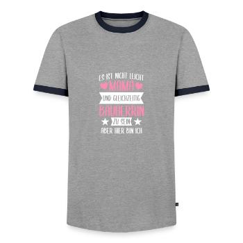 Mama und Bauherrin Richtfest - Männer Kontrast-T-Shirt - Grau/Navy  - Vorne - AI Model Female 172 light (172cm) & AI Model Male 178 light (178cm)