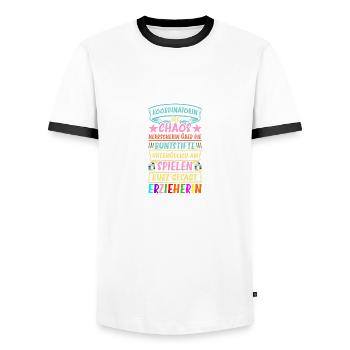 Koordinatorin des Chaos Erzieherin Kita - Männer Kontrast-T-Shirt - Weiß/Schwarz - Vorne - AI Model Female 172 light (172cm) & AI Model Male 178 dark (178cm)