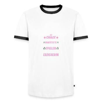 Koordinatorin des Chaos Erzieherin Kita - Männer Kontrast-T-Shirt - Weiß/Schwarz - Vorne - AI Model Female 172 light (172cm) & AI Model Male 178 dark (178cm)