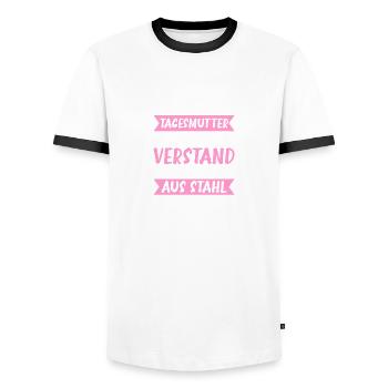 Tagesmutter mit Nerven aus Stahl Kita - Männer Kontrast-T-Shirt - Weiß/Schwarz - Vorne - AI Model Female 172 light (172cm) & AI Model Male 178 dark (178cm)