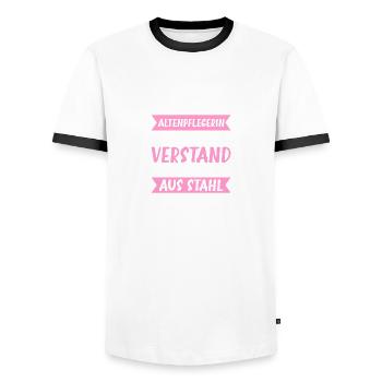 Altenpflegerin Pflegekraft Altenpflegerin - Männer Kontrast-T-Shirt - Weiß/Schwarz - Vorne - AI Model Female 172 light (172cm) & AI Model Male 178 dark (178cm)
