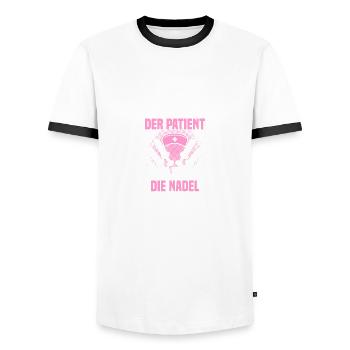 Patient Arzthelferin Krankenschwester Ärztin - Männer Kontrast-T-Shirt - Weiß/Schwarz - Vorne - AI Model Female 172 light (172cm) & AI Model Male 178 dark (178cm)