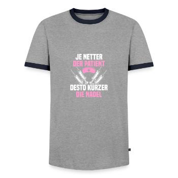 Patient Arzthelferin Krankenschwester Ärztin - Männer Kontrast-T-Shirt - Grau/Navy  - Vorne - AI Model Female 172 light (172cm) & AI Model Male 178 light (178cm)