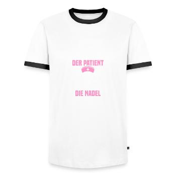 Patient Arzthelferin Krankenschwester Ärztin - Männer Kontrast-T-Shirt - Weiß/Schwarz - Vorne - AI Model Female 172 light (172cm) & AI Model Male 178 dark (178cm)