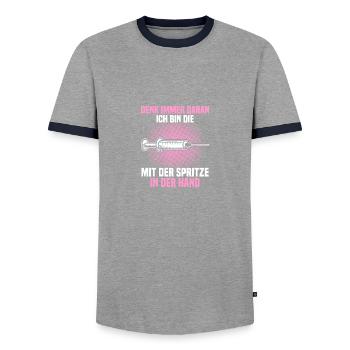 Arzthelferin Krankenschwester Ärztin - Männer Kontrast-T-Shirt - Grau/Navy  - Vorne - AI Model Female 172 light (172cm) & AI Model Male 178 light (178cm)