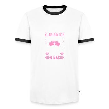 Klar bin ich Arzthelferin Krankenschwester Ärztin - Männer Kontrast-T-Shirt - Weiß/Schwarz - Vorne - AI Model Female 172 light (172cm) & AI Model Male 178 dark (178cm)