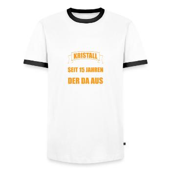 Mit der da 15. Hochzeitstag Kristallhochzeit - Männer Kontrast-T-Shirt - Weiß/Schwarz - Vorne - AI Model Female 172 light (172cm) & AI Model Male 178 dark (178cm)
