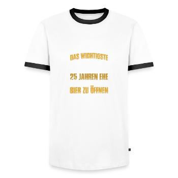 Learning 25. Hochzeitstag Silberhochzeit - Männer Kontrast-T-Shirt - Weiß/Schwarz - Vorne - AI Model Female 172 light (172cm) & AI Model Male 178 dark (178cm)