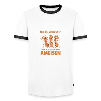 Verrückt? Ameisenhüter Ameisenzüchter Ameisen - Männer Kontrast-T-Shirt - Weiß/Schwarz - Vorne - AI Model Female 172 light (172cm) & AI Model Male 178 dark (178cm)