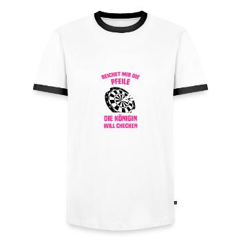 Die Königin Dartspielerin Darts Dart - Männer Kontrast-T-Shirt - Weiß/Schwarz - Vorne - AI Model Female 172 light (172cm) & AI Model Male 178 dark (178cm)