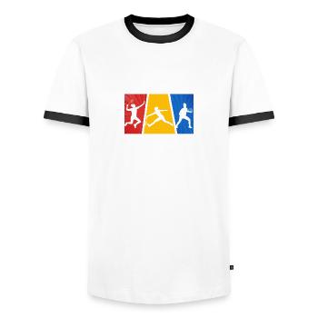 badminton badminton badminton player - Men's Ringer Shirt - white/black - Front - AI Model Female 172 light (172cm) & AI Model Male 178 dark (178cm)