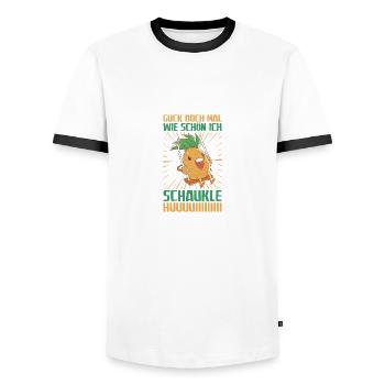 Wie schön ich schaukel Schaukeln - Männer Kontrast-T-Shirt - Weiß/Schwarz - Vorne - AI Model Female 172 light (172cm) & AI Model Male 178 dark (178cm)