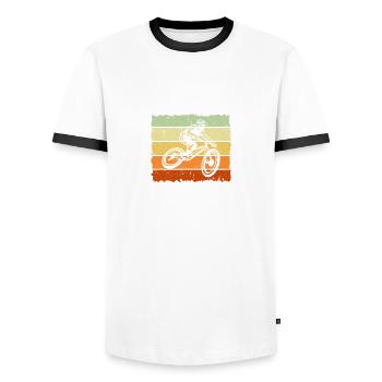 Bicycle Mountain Bike MTB Downhill - Men's Ringer Shirt - white/black - Front - AI Model Female 172 light (172cm) & AI Model Male 178 dark (178cm)
