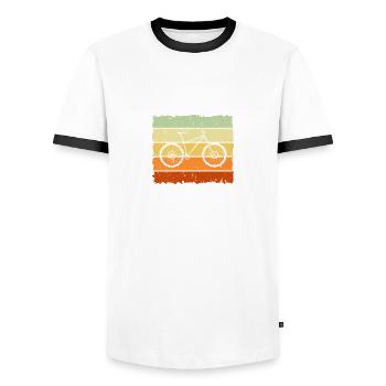 Bicycle Mountain Bike MTB Downhill - Men's Ringer Shirt - white/black - Front - AI Model Female 172 light (172cm) & AI Model Male 178 dark (178cm)