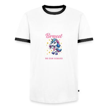 Équipe Enterrement de vie de jeune fille Enterrement de vie de jeune fille - T-shirt contrasté Homme - blanc/noir - Devant - AI Model Female 172 light (172cm) & AI Model Male 178 dark (178cm)