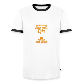 Boule Grandpa Petanque Boule player - Men's Ringer Shirt - white/black - Front - AI Model Female 172 light (172cm) & AI Model Male 178 dark (178cm)