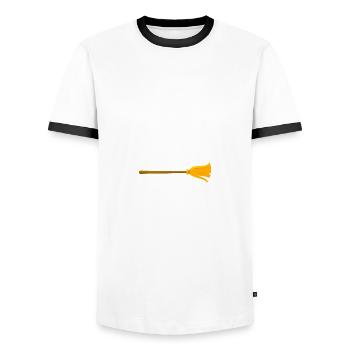 Out and about with a broom Humor Sarcasm Fun - Men's Ringer Shirt - white/black - Front - AI Model Female 172 light (172cm) & AI Model Male 178 dark (178cm)