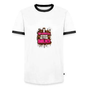 Sparkle even in the mud Schlammlauf Mud Run Muddy - Men's Ringer Shirt - white/black - Front - AI Model Female 172 light (172cm) & AI Model Male 178 dark (178cm)
