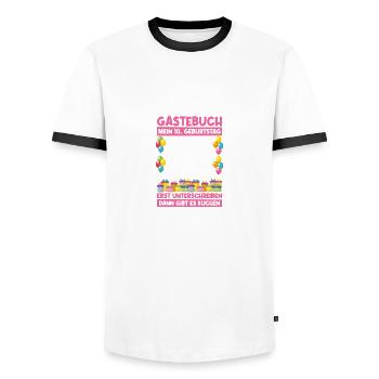 10th Birthday Guestbook Birthday Gift - Men's Ringer Shirt - white/black - Front - AI Model Female 172 light (172cm) & AI Model Male 178 dark (178cm)