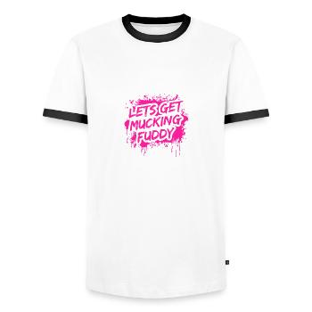 Mucking fuddy Schlammlauf Mud Run Muddy Race - Men's Ringer Shirt - white/black - Front - AI Model Female 172 light (172cm) & AI Model Male 178 dark (178cm)