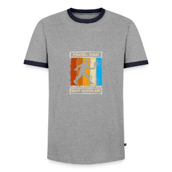 Padel Dad Funny Padel Ball Player - Men's Ringer Shirt - grey/navy  - Front - AI Model Female 172 light (172cm) & AI Model Male 178 light (178cm)