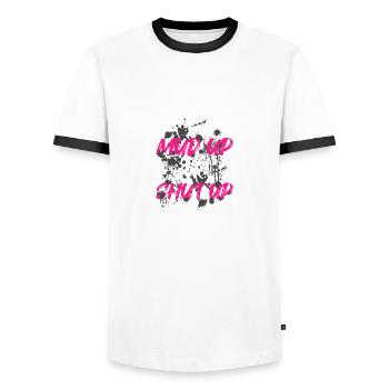 Mud up or Shut up Schlammlauf Mud Run Muddy Race - Men's Ringer Shirt - white/black - Front - AI Model Female 172 light (172cm) & AI Model Male 178 dark (178cm)