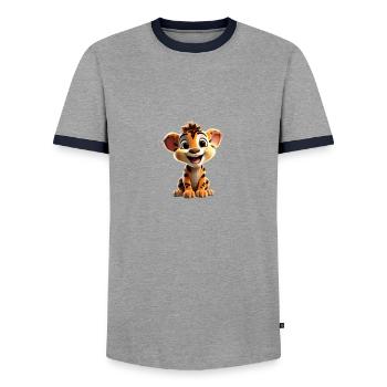 Merry Lion Cub - Men's Ringer Shirt - grey/navy  - Front - AI Model Female 172 light (172cm) & AI Model Male 178 light (178cm)