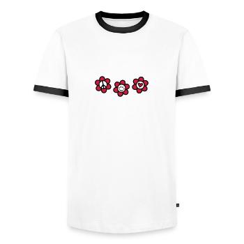 Peace Love Happiness Free Summer Festival Flower - Men's Ringer Shirt - white/black - Front - AI Model Female 172 light (172cm) & AI Model Male 178 dark (178cm)
