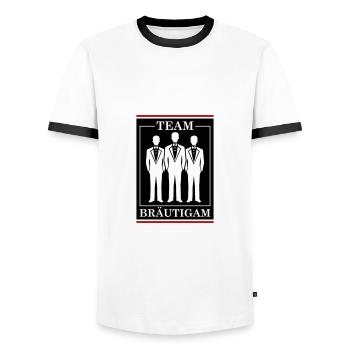 Groom Team Bachelor Wedding - Men's Ringer Shirt - white/black - Front - AI Model Female 172 light (172cm) & AI Model Male 178 dark (178cm)