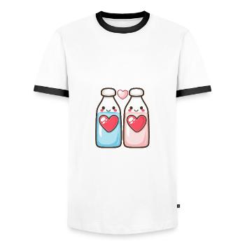 Milch Paar Liebe Herz Valentinstag - Männer Kontrast-T-Shirt - Weiß/Schwarz - Vorne - AI Model Female 172 light (172cm) & AI Model Male 178 dark (178cm)