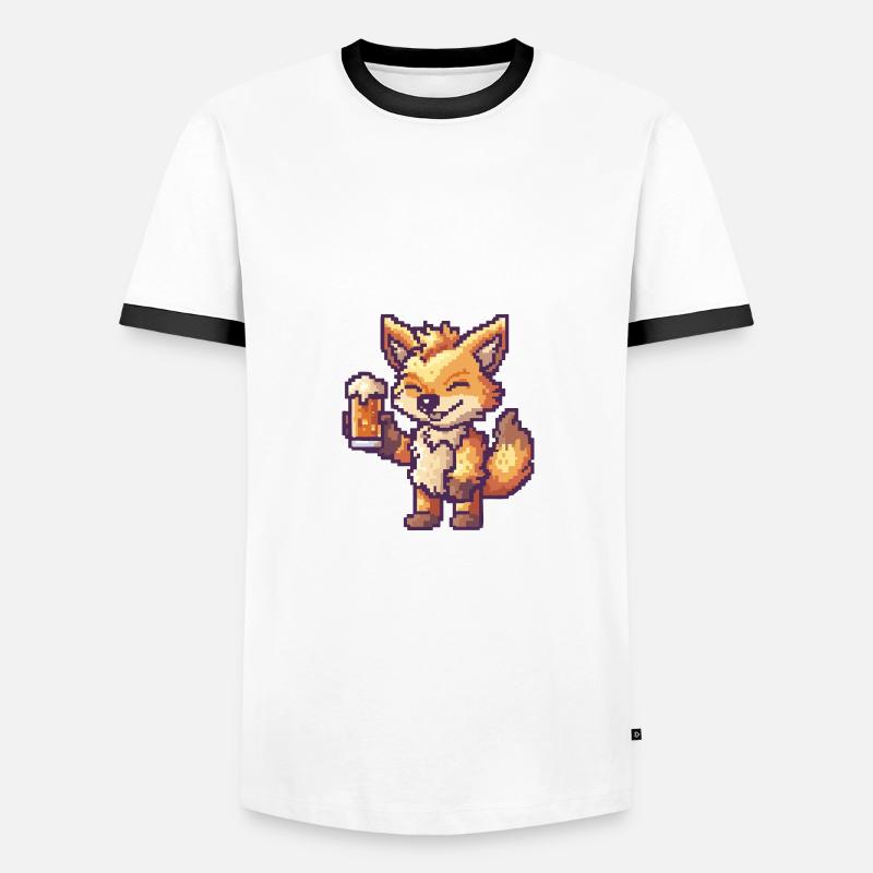 Wolf Bier Pixel - Männer Kontrast-T-Shirt - Weiß/Schwarz