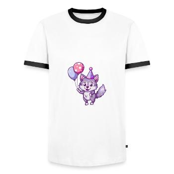 Wolf Geburtstag Comic - Männer Kontrast-T-Shirt - Weiß/Schwarz - Vorne - AI Model Female 172 light (172cm) & AI Model Male 178 dark (178cm)