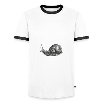 En avance c'est aussi en retard Escargot de vigne - T-shirt contrasté Homme - blanc/noir - Devant - AI Model Female 172 light (172cm) & AI Model Male 178 dark (178cm)