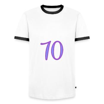 70. 70 YEARS. 70TH ANNIVERSARY. 70TH ANNIVERSARY. - Men's Ringer Shirt - white/black - Front - AI Model Female 172 light (172cm) & AI Model Male 178 dark (178cm)