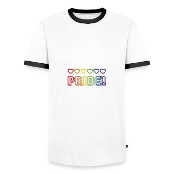 Pride Rainbow Hearts - Men's Ringer Shirt - white/black - Front - AI Model Female 172 light (172cm) & AI Model Male 178 dark (178cm)
