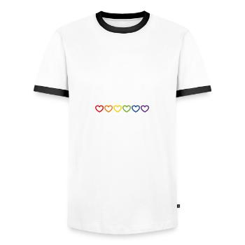 Rainbow Hearts LGBTQ LGBT gay pride - Men's Ringer Shirt - white/black - Front - AI Model Female 172 light (172cm) & AI Model Male 178 dark (178cm)
