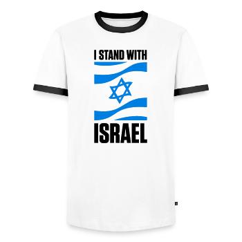 Stand With Israel Jerusalem Tel Aviv Star of David - Men's Ringer Shirt - white/black - Front - AI Model Female 172 light (172cm) & AI Model Male 178 dark (178cm)